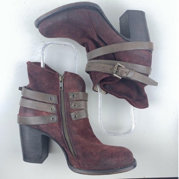 Freebird Steven Blaze Booties Burgundy Maroon Suede Red Wine Stacked Heel Boot - Picture 11 of 13